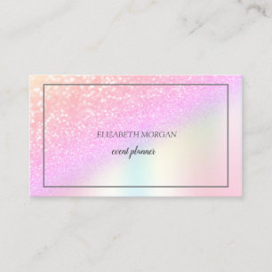Cartão De Visita Elegante Bokeh Ombre Brilhante, Moldura Holográfic