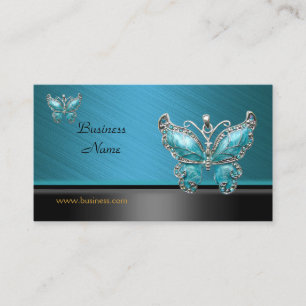 Cartão de Visita Elegante Borboleta Azul Teal
