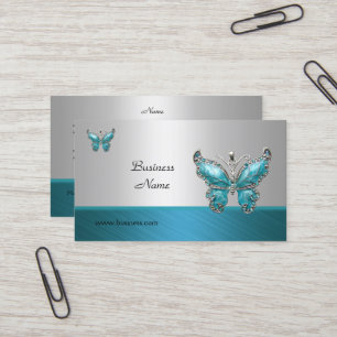 Cartão de Visita Elegante Borboleta Azul Teal 2