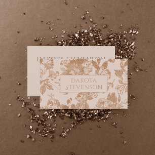 Cartão De Visita Elegante Botânico   Rosa Rosa Rosa Rosa Dourada R
