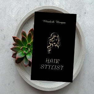 Cartão De Visita Elegante Brilho Moderno Cabelo Menina Preto