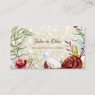 Cartão De Visita Elegante Burgundy Floral Dourado Salão de Bela Lev
