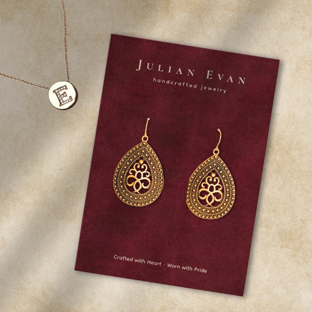 Cartão De Visita Elegante Burgundy Red Jewelry Earring (Elegant Burgundy Red Jewelry Earring Display Business Card)