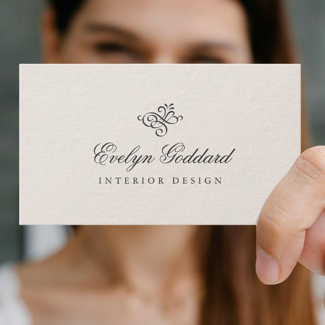 Cartão De Visita Elegante Caligrafia Espessa Cinza de Luxo Ecru (Criador carregado)