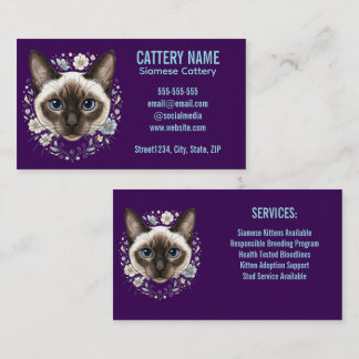 Cartão De Visita Elegante Cartório de Gatos Siameses Minimalista Pe