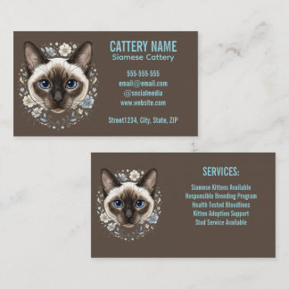 Cartão De Visita Elegante Cartório de Gatos Siameses Minimalista Pe