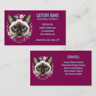 Cartão De Visita Elegante Cartório de Gatos Siameses Minimalista Pe