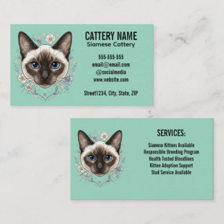 Cartão De Visita Elegante Cartório de Gatos Siameses Minimalista Pe