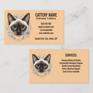 Cartão De Visita Elegante Cartório de Gatos Siameses Minimalista Pe