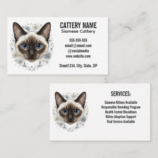 Cartão De Visita Elegante Cartório de Gatos Siameses Minimalista Pe