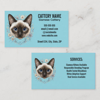 Cartão De Visita Elegante Cartório de Gatos Siameses Minimalista Pe