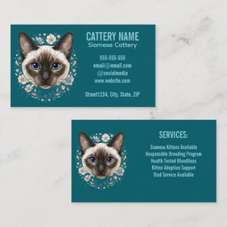 Cartão De Visita Elegante Cartório de Gatos Siameses Minimalista Pe