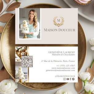 Cartão De Visita Elegante Casa de Bolos de Luxo Monograma Floral Cr