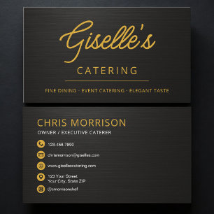 Cartão De Visita Elegante Catering Comida Metálico Preto