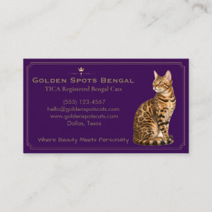 Cartão De Visita Elegante Cattery de Gatos Bengal Personalizável