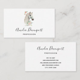Cartão De Visita Elegante Cavalo Branco Boho Floral