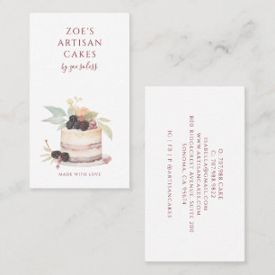Cartão De Visita Elegante Chef de Padaria de Bolo de Aquarela