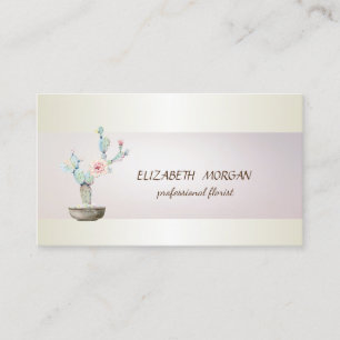 Cartão De Visita Elegante Chic Cacto Suculento Aquarela Listrado