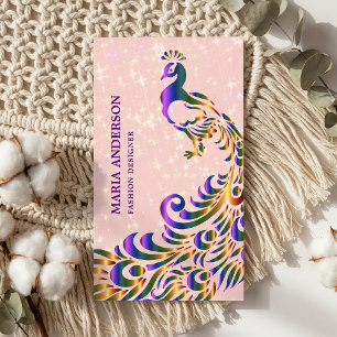 Cartão De Visita Elegante Chic Falso Brilho Rosa Roxo Pavão