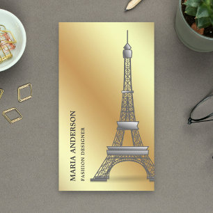Cartão De Visita Elegante Chic Folha de Ouro Falso Torre Eiffel Par