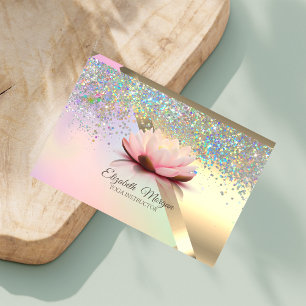 Cartão De Visita Elegante Chic Gold Lotus Confetes