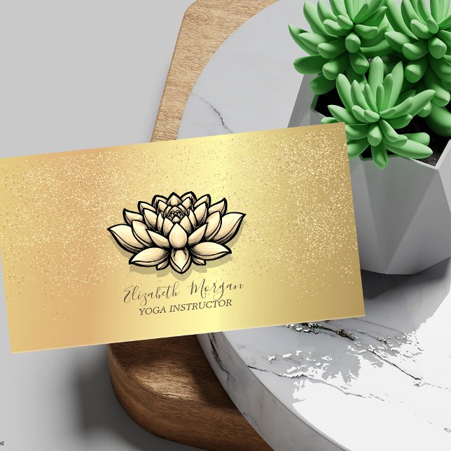 Cartão De Visita Elegante Chic Lotus Dourada Confetti (Criador carregado)
