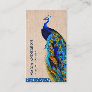 Cartão De Visita Elegante Chic Rustico Lona Azul Pavão Indiano