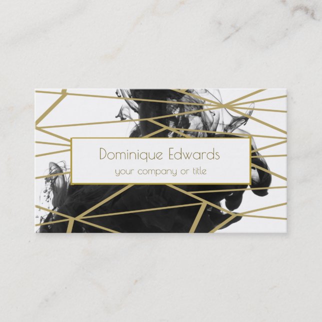 Cartão De Visita Elegante Chic Watercolor Black Dourado Professiona (Frente)