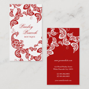 Cartão De Visita Elegante chique à moda do pavão floral vermelho 