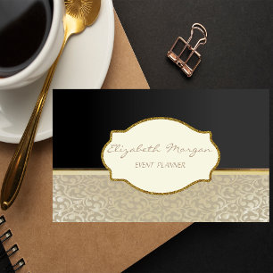 Cartão De Visita Elegante Chique com Estilo, Damasco, Preto, Moldur