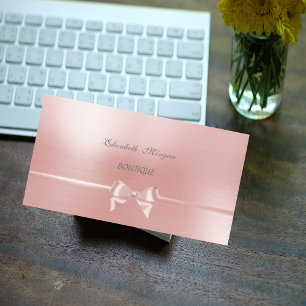 Cartão De Visita Elegante Chique Glamouroso Laço de Fita Rosa