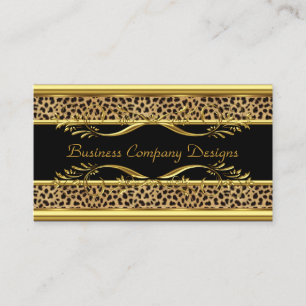 Cartão De Visita Elegante Chique Impressão de Animal Leopardo Doura
