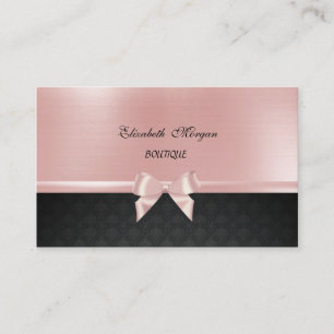 Cartão De Visita Elegante Chique Luxo ,Damasco, Laço de Fita Rosa