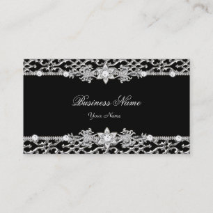 Cartão De Visita Elegante Chique Prata Preto Diamante 2