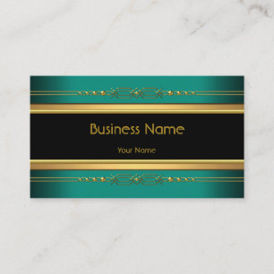Cartão De Visita Elegante Chique Preto Amarelo Dourado Jade Verde