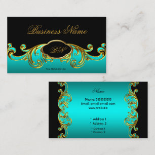 Cartão De Visita Elegante Chique Preto Azul Turquesa Verde Dourado