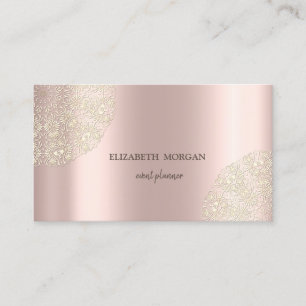 Cartão De Visita Elegante Chique Sofisticado, Renda, Dourado Rosa