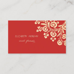 Cartão De Visita Elegante Chique, Vermelho, Renda
