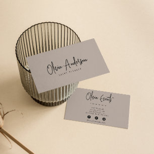 Cartão De Visita Elegante Cinza Minimalista Boho Chic Modern