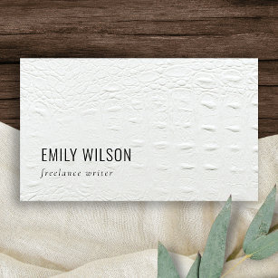 Cartão De Visita Elegante Clássica Simples Textura De Couro Branco 