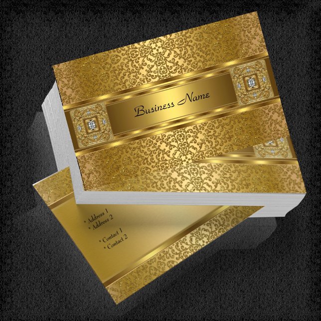 Cartão De Visita Elegante Clássico Dourado Damask Embossed (Criador carregado)
