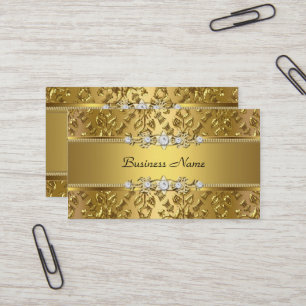 Cartão De Visita Elegante Clássico Dourado Damask Estampado Imagem