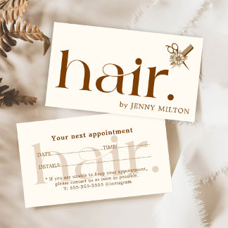 Cartão De Visita Elegante Clean Boho Brown Hair Stylist Compromisso