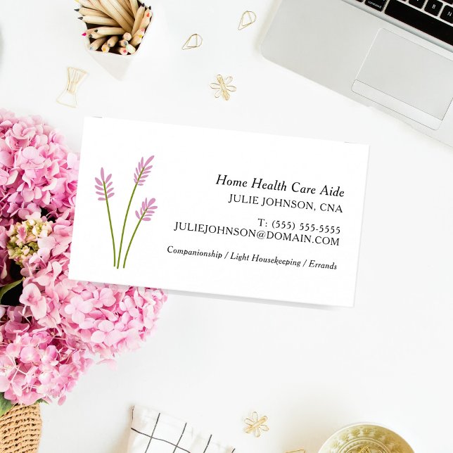 Cartão De Visita Elegante CNA Home Health Care Aide Pink Floral (CNA business Card. Elegant Pink Floral.)