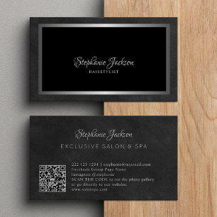 Cartão De Visita Elegante código QR de luxo preto e prata