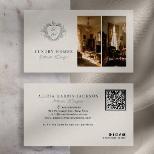 Cartão De Visita Elegante código QR de monograma designer de interi