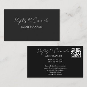 Cartão De Visita Elegante Código QR do Planejador de Eventos com Le