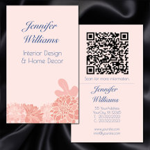 Elegante código QR floral rosa e azul-navy