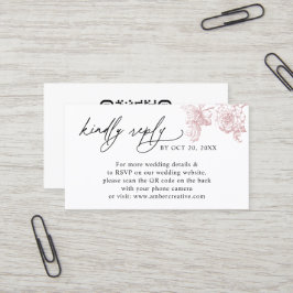 Cartão De Visita Elegante Código QR Floral Rosa RSVP de Casamento P