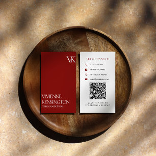 Cartão De Visita Elegante Código QR Minimalista Vermelho
